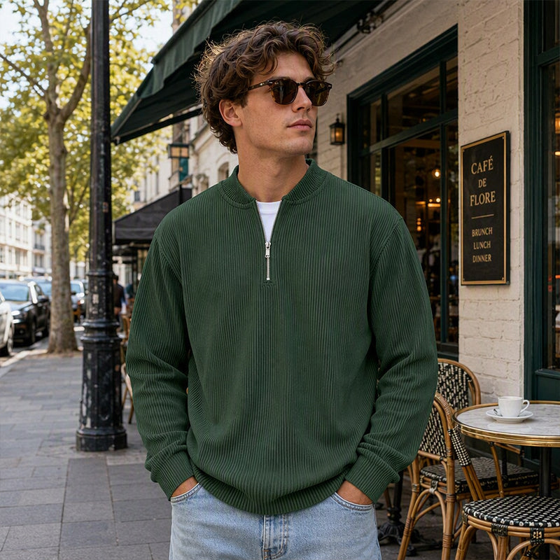 ✨ Men's Corduroy Quarter-Zip Pullover Sweatshirt | Casual Stand Collar Long Sleeve Top🔥