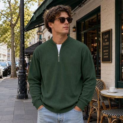 ✨ Men's Corduroy Quarter-Zip Pullover Sweatshirt | Casual Stand Collar Long Sleeve Top🔥