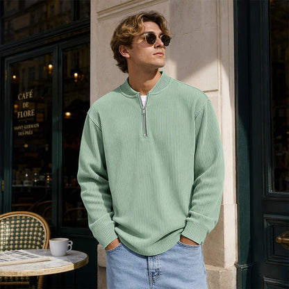 ✨ Men's Corduroy Quarter-Zip Pullover Sweatshirt | Casual Stand Collar Long Sleeve Top🔥