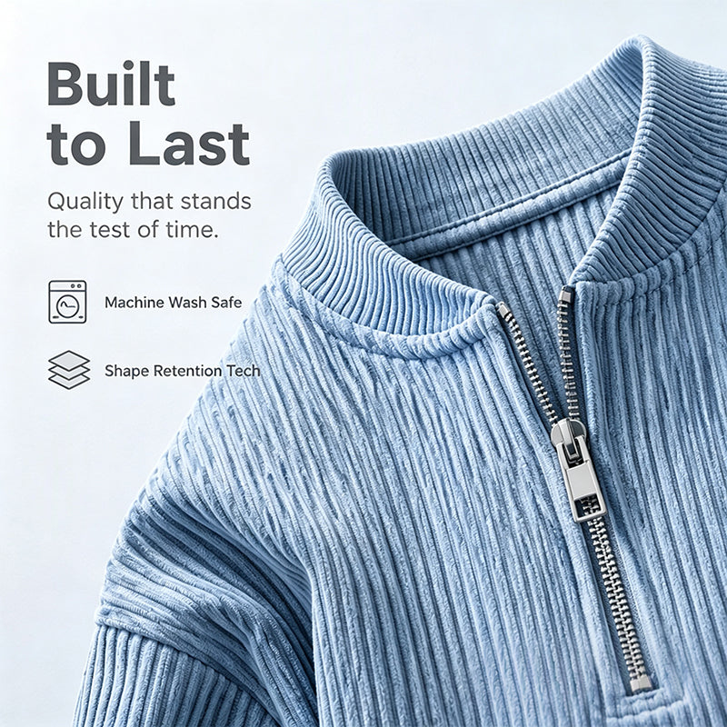 ✨ Men's Corduroy Quarter-Zip Pullover Sweatshirt | Casual Stand Collar Long Sleeve Top🔥