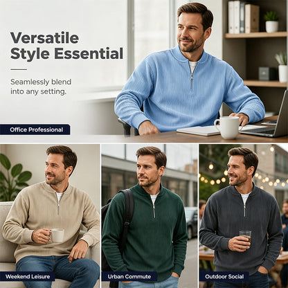 ✨ Men's Corduroy Quarter-Zip Pullover Sweatshirt | Casual Stand Collar Long Sleeve Top🔥