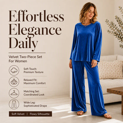 💃 Women's Velvet Long Sleeve Top & Wide-Leg Pants Set
