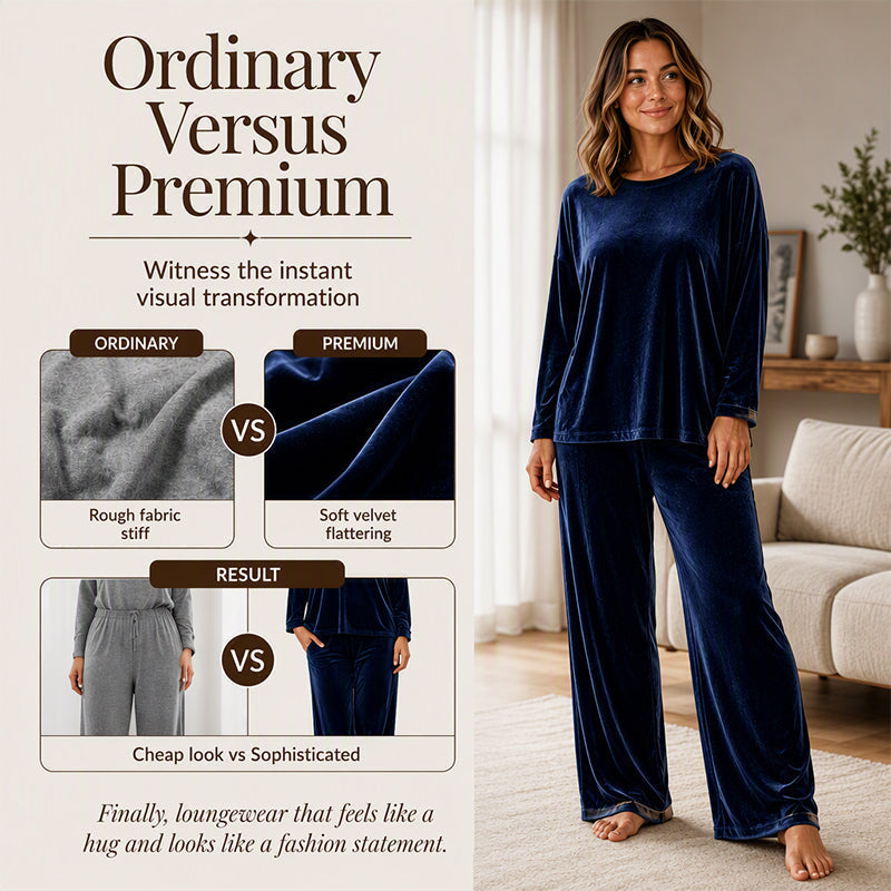💃 Women's Velvet Long Sleeve Top & Wide-Leg Pants Set