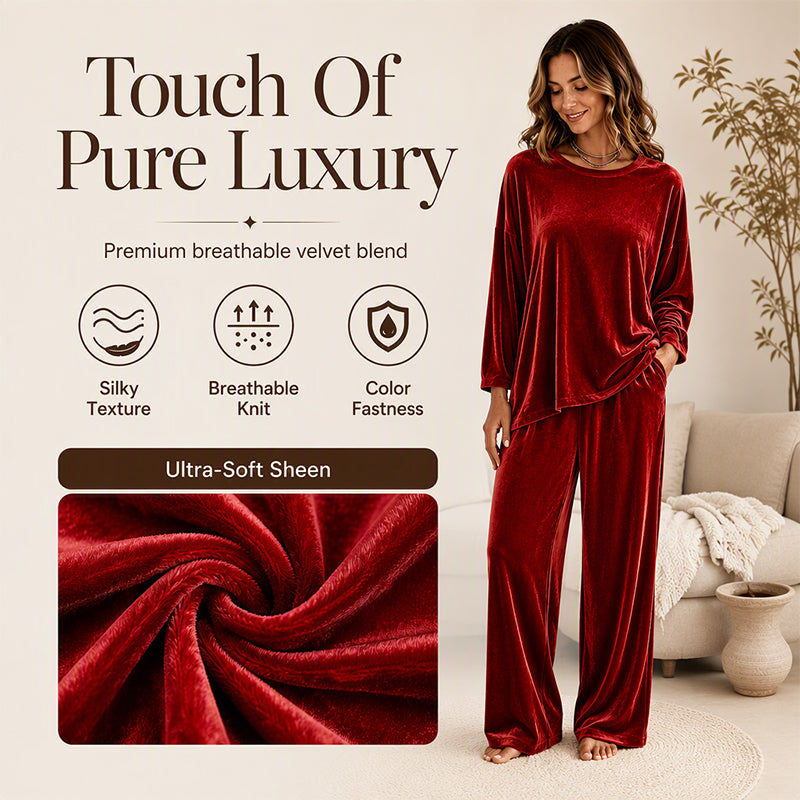 💃 Women's Velvet Long Sleeve Top & Wide-Leg Pants Set