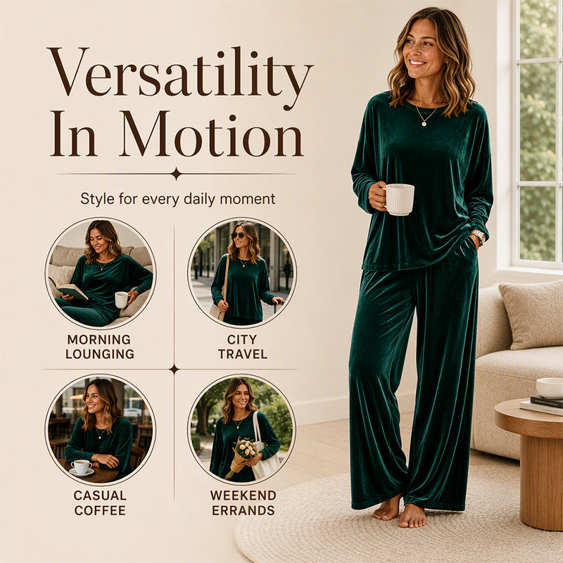 💃 Women's Velvet Long Sleeve Top & Wide-Leg Pants Set