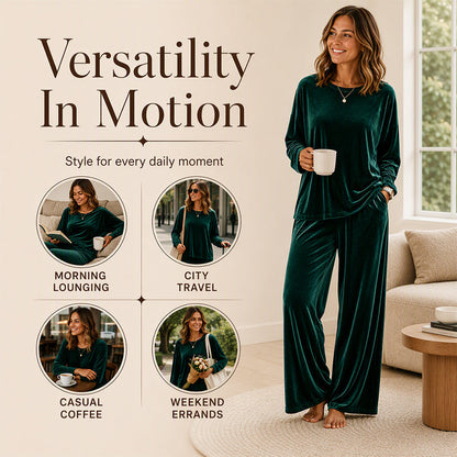 💃 Women's Velvet Long Sleeve Top & Wide-Leg Pants Set