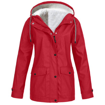 💦Women's Plush-Lined Windproof Hooded Jacket