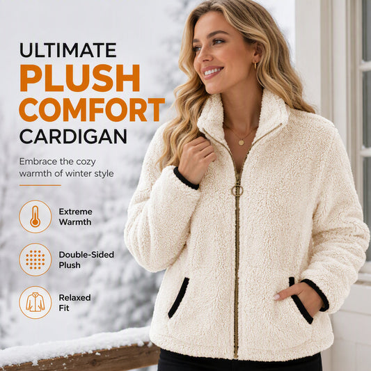 🧥 Soft Plush Zip-Up Cardigan – Cozy Full-Zip Layer for Effortless Cool-Weather Style