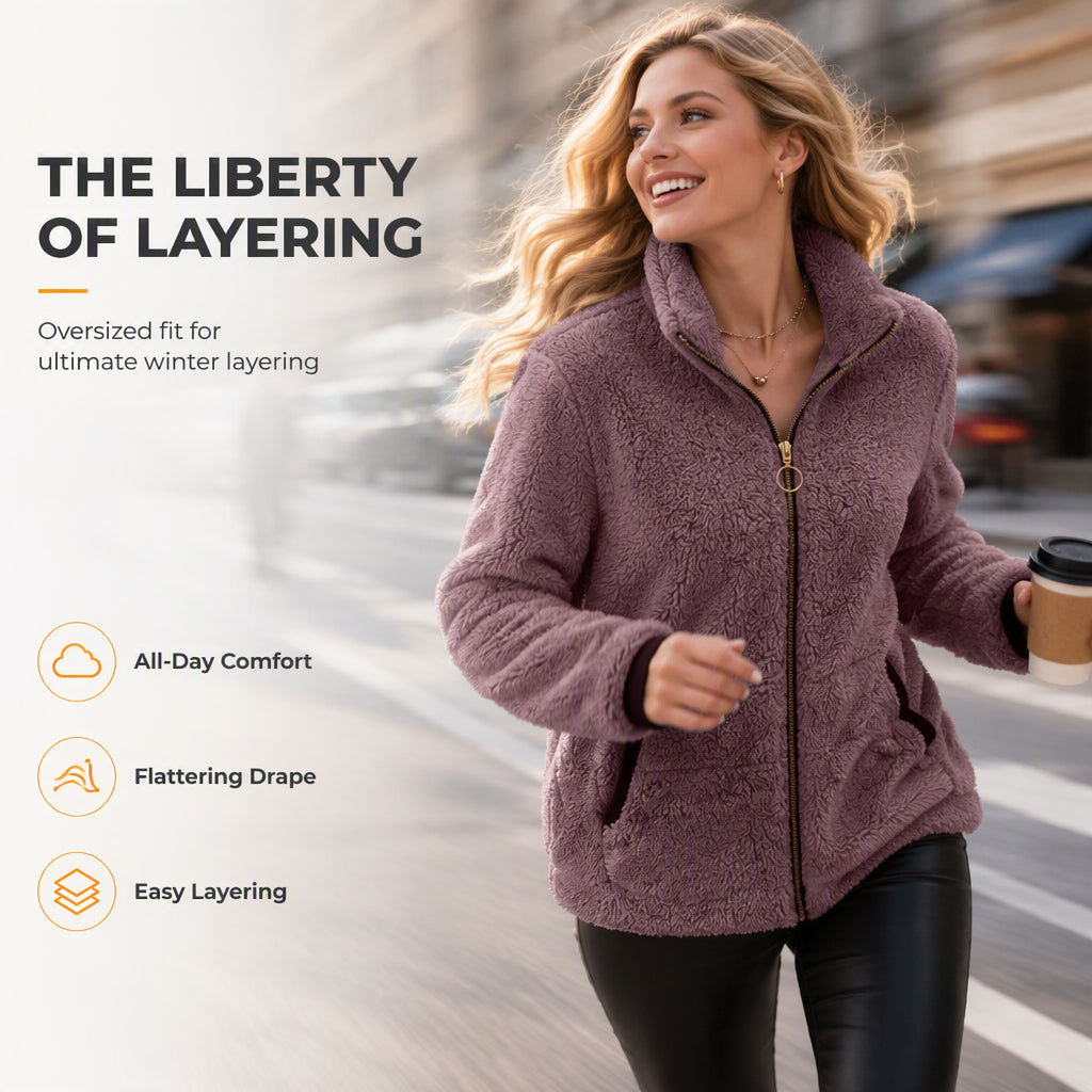 🧥 Soft Plush Zip-Up Cardigan – Cozy Full-Zip Layer for Effortless Cool-Weather Style