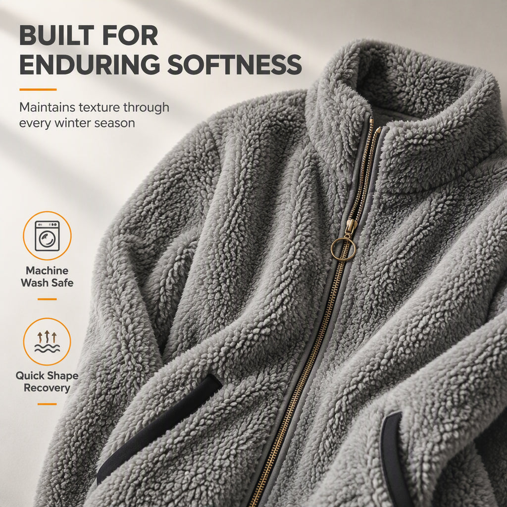 🧥 Soft Plush Zip-Up Cardigan – Cozy Full-Zip Layer for Effortless Cool-Weather Style