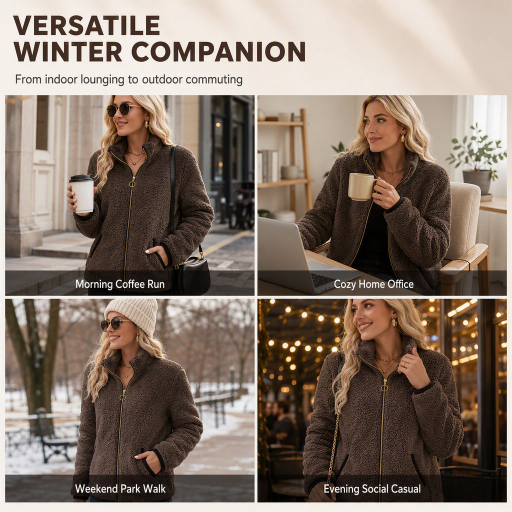 🧥 Soft Plush Zip-Up Cardigan – Cozy Full-Zip Layer for Effortless Cool-Weather Style