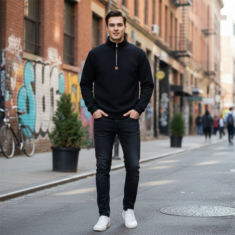 🍂 Men's Thermal Lined Stand-Up Collar Quarter-Zip Pullover