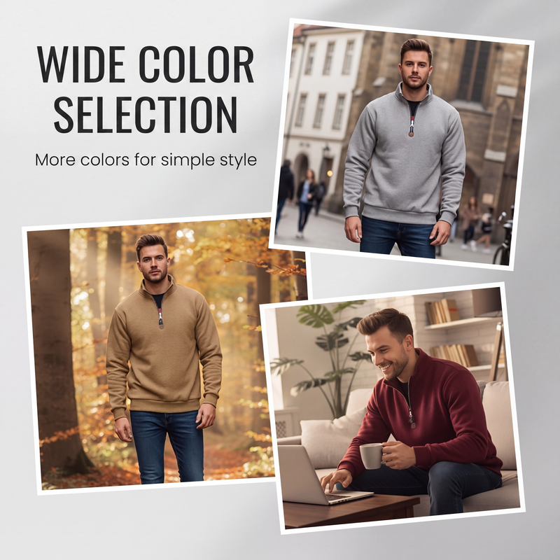 🍂 Men's Thermal Lined Stand-Up Collar Quarter-Zip Pullover