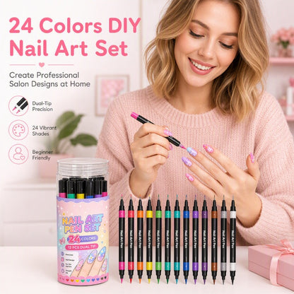 🎨 12 kolorowe pisaki do zdobienia paznokci – dwustronne, nieograniczone możliwości💅