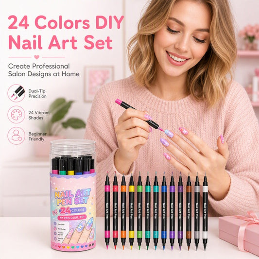 🎨 12 kolorowe pisaki do zdobienia paznokci – dwustronne, nieograniczone możliwości💅