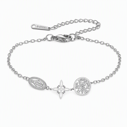 Adjustable Stainless Steel Chain Charm Bracelet featuring Cross Pentagram and Witch Knot Pendants