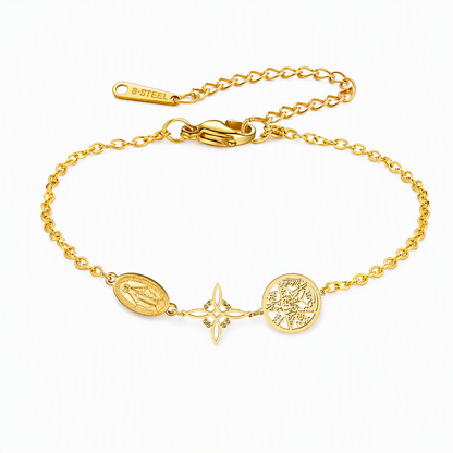 Adjustable Stainless Steel Chain Charm Bracelet featuring Cross Pentagram and Witch Knot Pendants