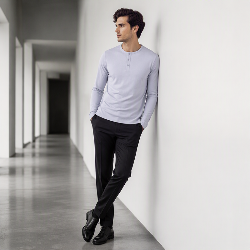 ✨Men's Casual Henley Neck Long Sleeve Shirt