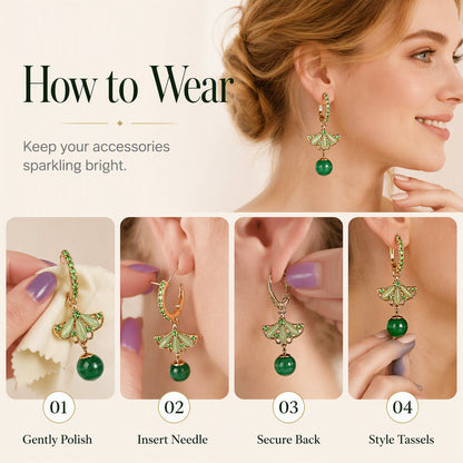 Vintage Ginkgo Leaf Hoop Earrings with Pearl Beads