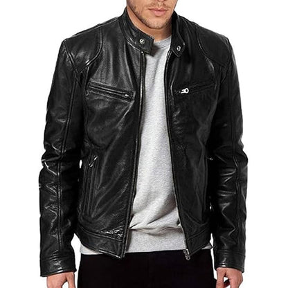 ✨Men's Leather Stand-Up Collar Zipper Jacket