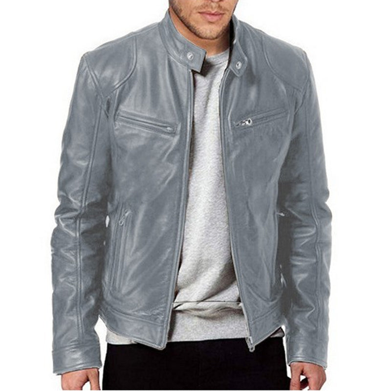 ✨Men's Leather Stand-Up Collar Zipper Jacket