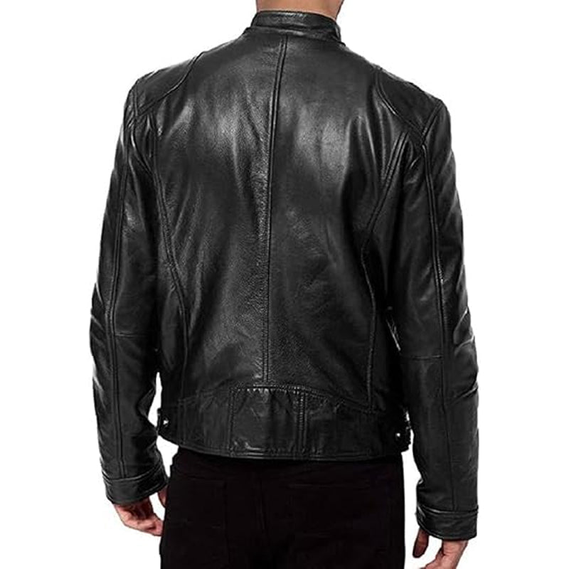 ✨Men's Leather Stand-Up Collar Zipper Jacket