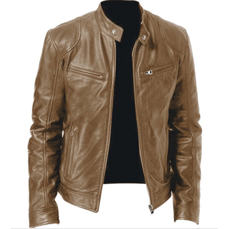 ✨Men's Leather Stand-Up Collar Zipper Jacket