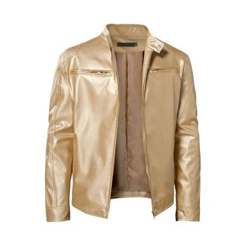 ✨Men's Leather Stand-Up Collar Zipper Jacket