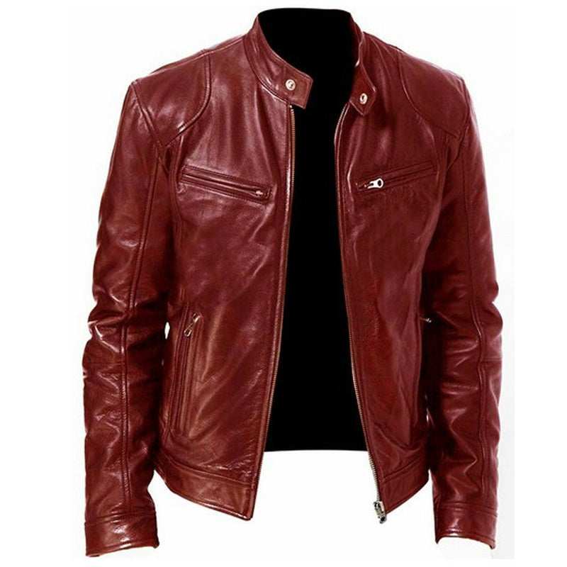 ✨Men's Leather Stand-Up Collar Zipper Jacket