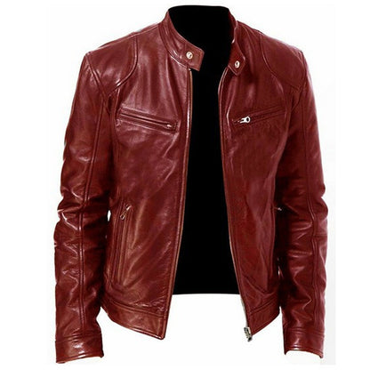 ✨Men's Leather Stand-Up Collar Zipper Jacket
