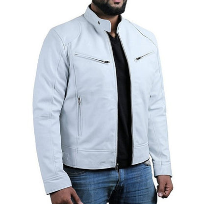 ✨Men's Leather Stand-Up Collar Zipper Jacket
