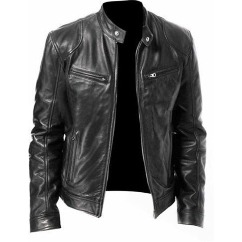 ✨Men's Leather Stand-Up Collar Zipper Jacket
