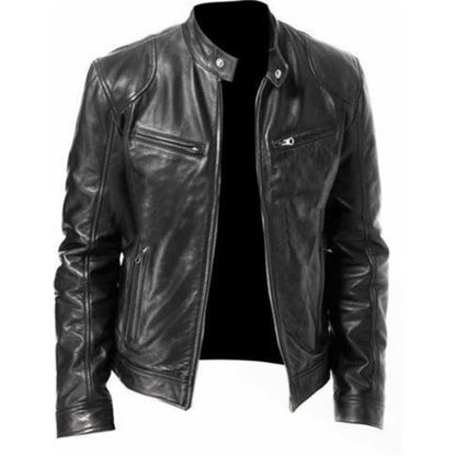 ✨Men's Leather Stand-Up Collar Zipper Jacket