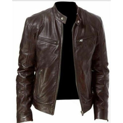 ✨Men's Leather Stand-Up Collar Zipper Jacket