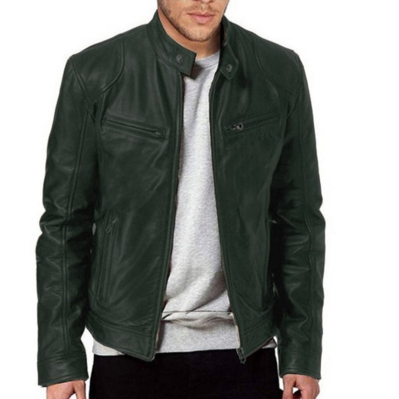 ✨Men's Leather Stand-Up Collar Zipper Jacket