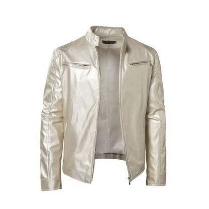 ✨Men's Leather Stand-Up Collar Zipper Jacket