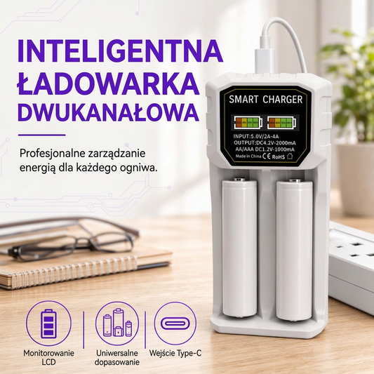 🔋Inteligentna ładowarka do baterii LCD z dwoma gniazdami
