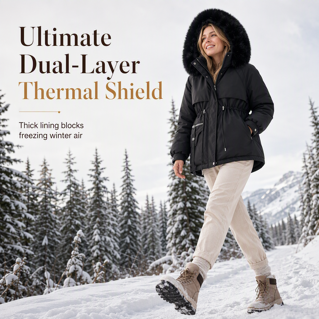 🌸Hot Sale 70% OFF❄️Women's Winter Faux Fur Padded Parka - Cozy Fleece Lined Winter Jacket
