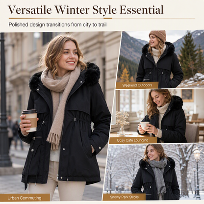 🌸Hot Sale 70% OFF❄️Women's Winter Faux Fur Padded Parka - Cozy Fleece Lined Winter Jacket