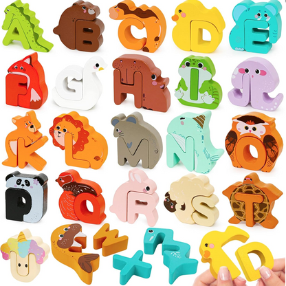 🧸 LIMITED-TIME 50% OFF! ✨ 26-Piece Wooden Letter & Animal Matching Toy – Safe, Educational, Toddler Learning 📖