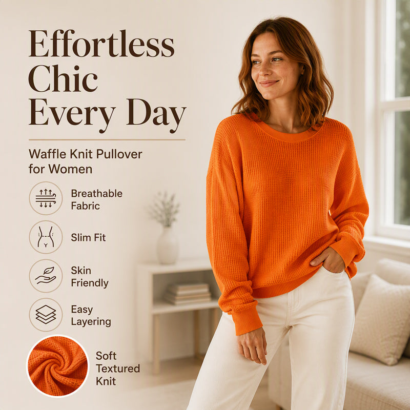 🔥Women's Loose-Fit Waffle-Knit Sweatshirt