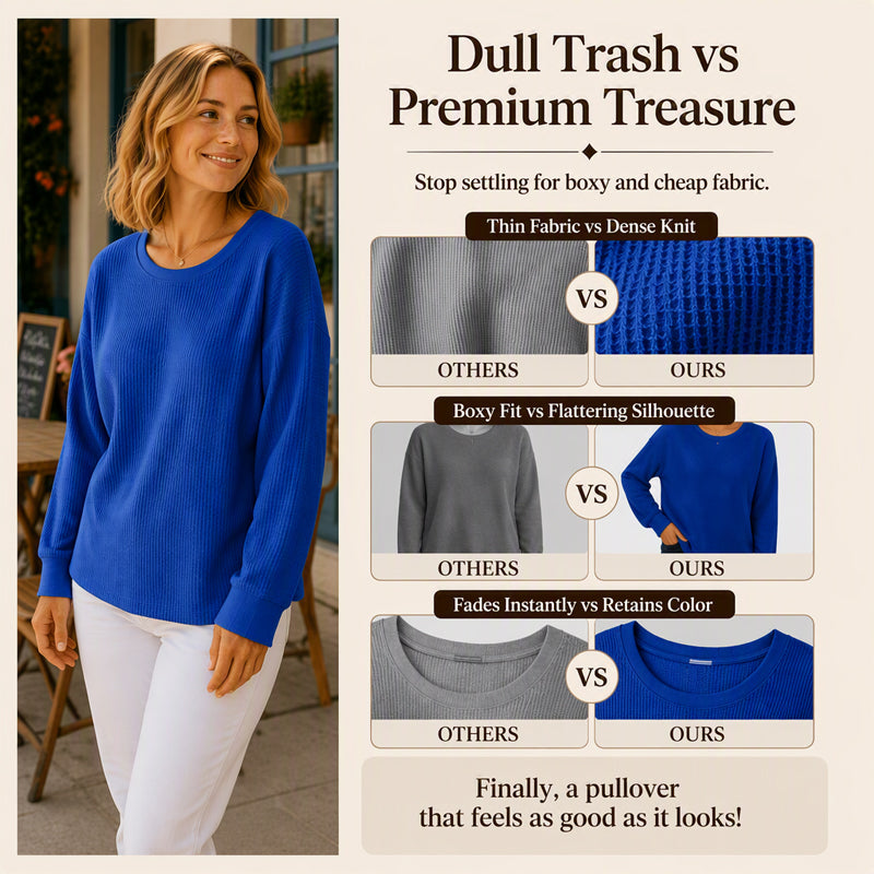 🔥Women's Loose-Fit Waffle-Knit Sweatshirt