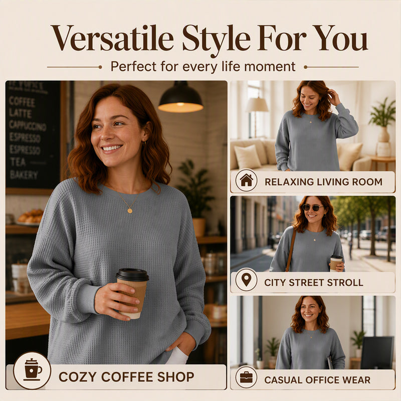 🔥Women's Loose-Fit Waffle-Knit Sweatshirt