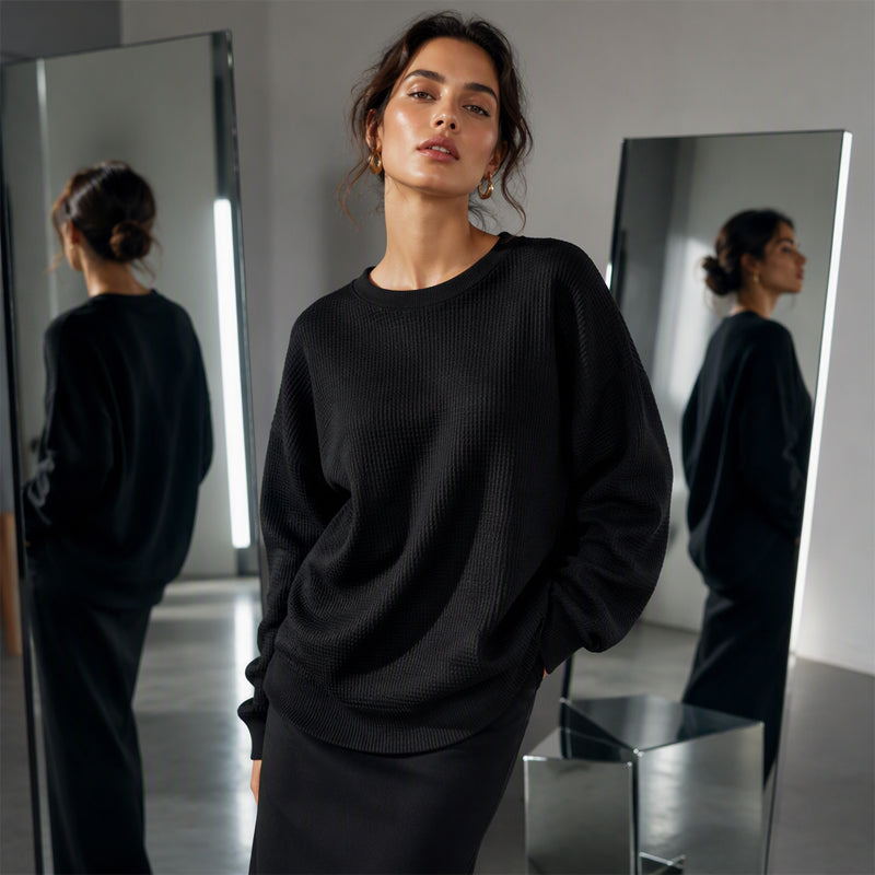 🔥Women's Loose-Fit Waffle-Knit Sweatshirt