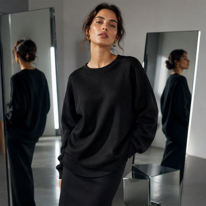 🔥Women's Loose-Fit Waffle-Knit Sweatshirt