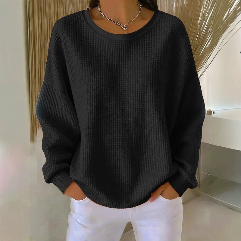 🔥Women's Loose-Fit Waffle-Knit Sweatshirt