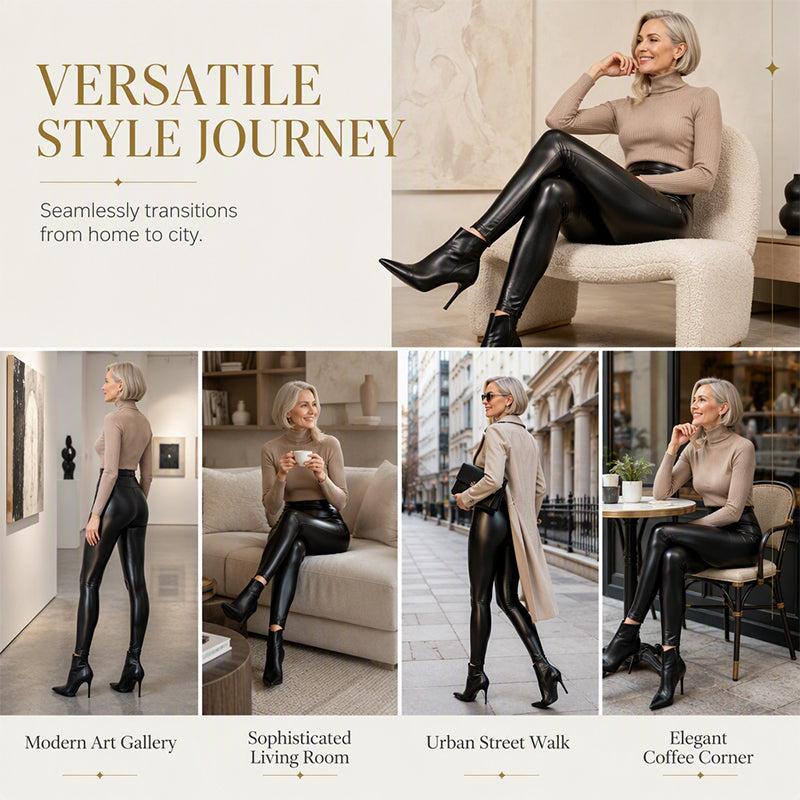 🖤 Sleek Look, Flattering Fit | Women's High-Waist PU Leather Leggings