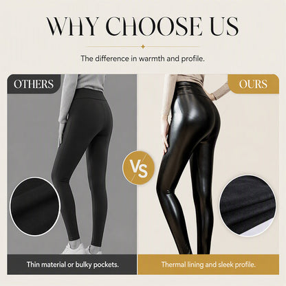 🖤 Sleek Look, Flattering Fit | Women's High-Waist PU Leather Leggings