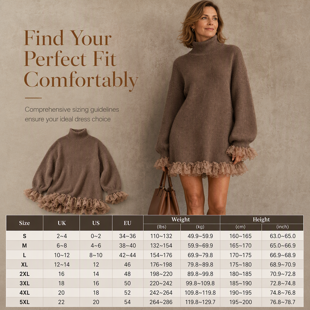 ✨Oversized Mock Neck Knit Sweater Dress with Ruffle Tulle Trim