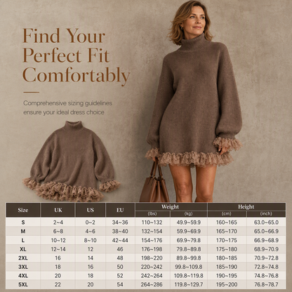 ✨Oversized Mock Neck Knit Sweater Dress with Ruffle Tulle Trim